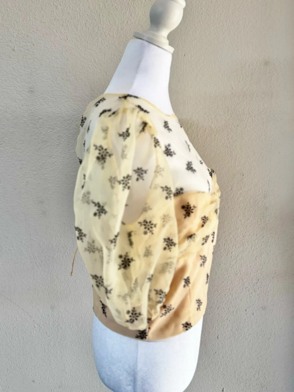 Zara Yellow Sheer Puff-Sleeve Bow Front Blouse
